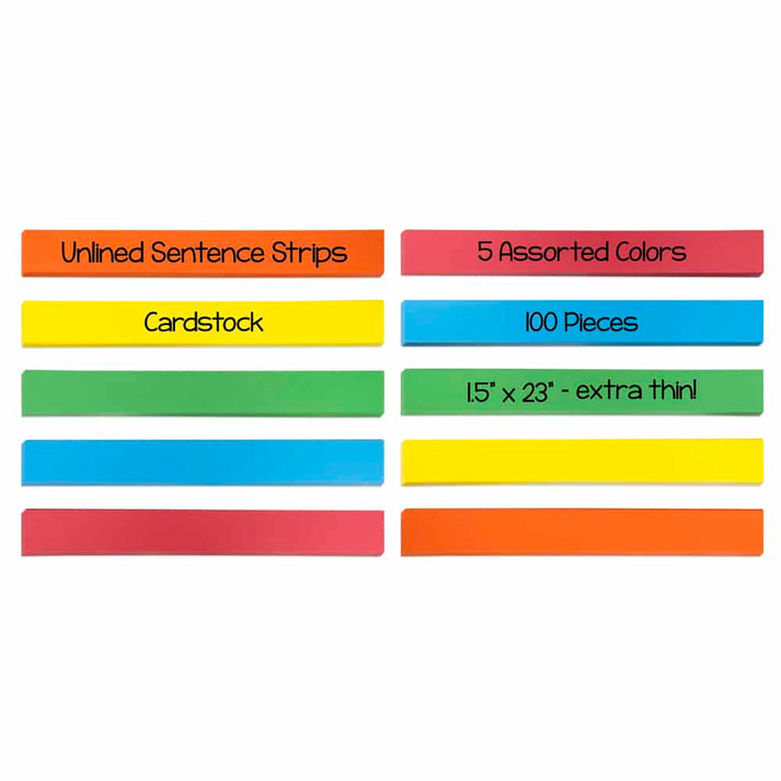 Bright Strips - Cardstock 1.5"x23", 100 count, 5 Primary Colors