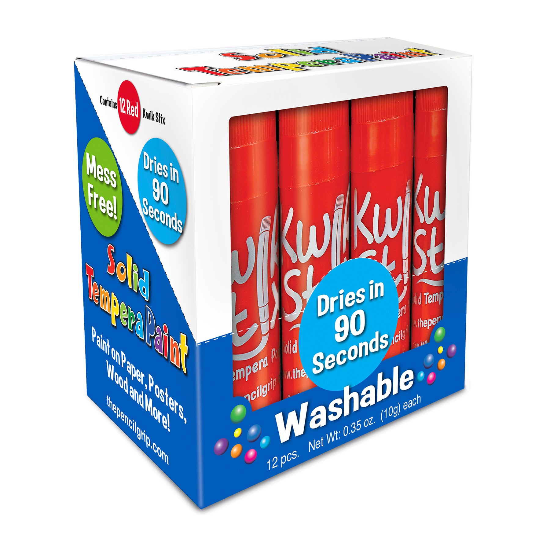 Solid Tempera Paint Sticks, Single Color Pack, Red, 12 Per Box, 12 Boxes