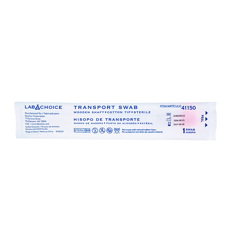 Transport Swab, Sterile, Wooden Shaft, Cotton Tip - 1 per pouch/100 pouches per Bag//10 Bags per Case