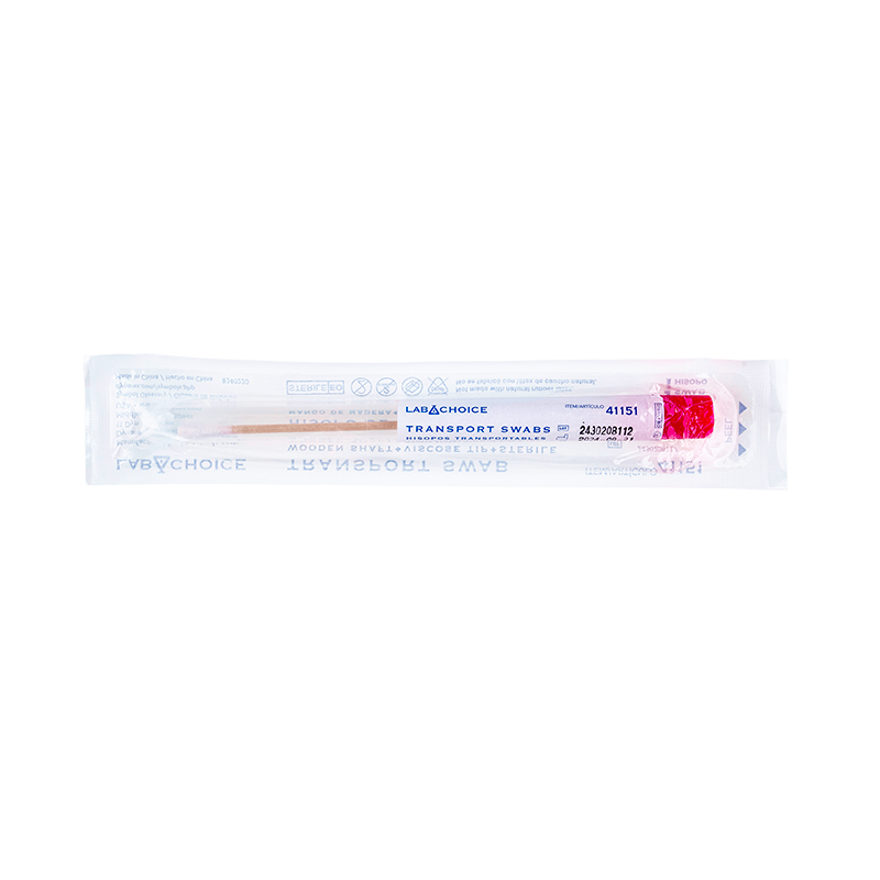 Transport Swab, Sterile, Wooden Shaft, Viscose Tip - 1 per pouch/100 pouches per Bag//10 Bags per Case