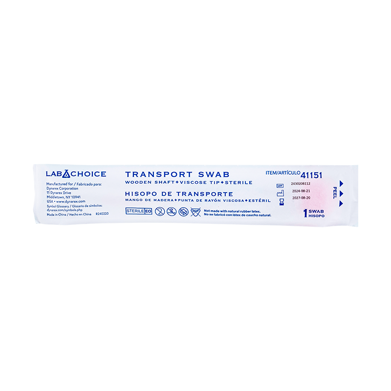 Transport Swab, Sterile, Wooden Shaft, Viscose Tip - 1 per pouch/100 pouches per Bag//10 Bags per Case