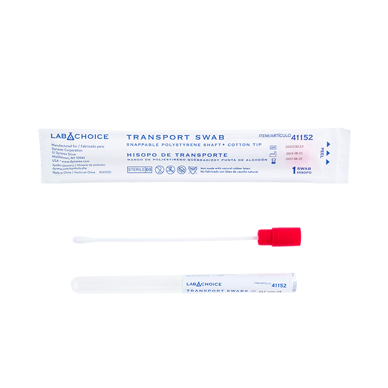 Transport Swab, Sterile, Snappable Shaft, Cotton Tip - 1 per pouch/100 pouches per Bag//10 Bags per Case