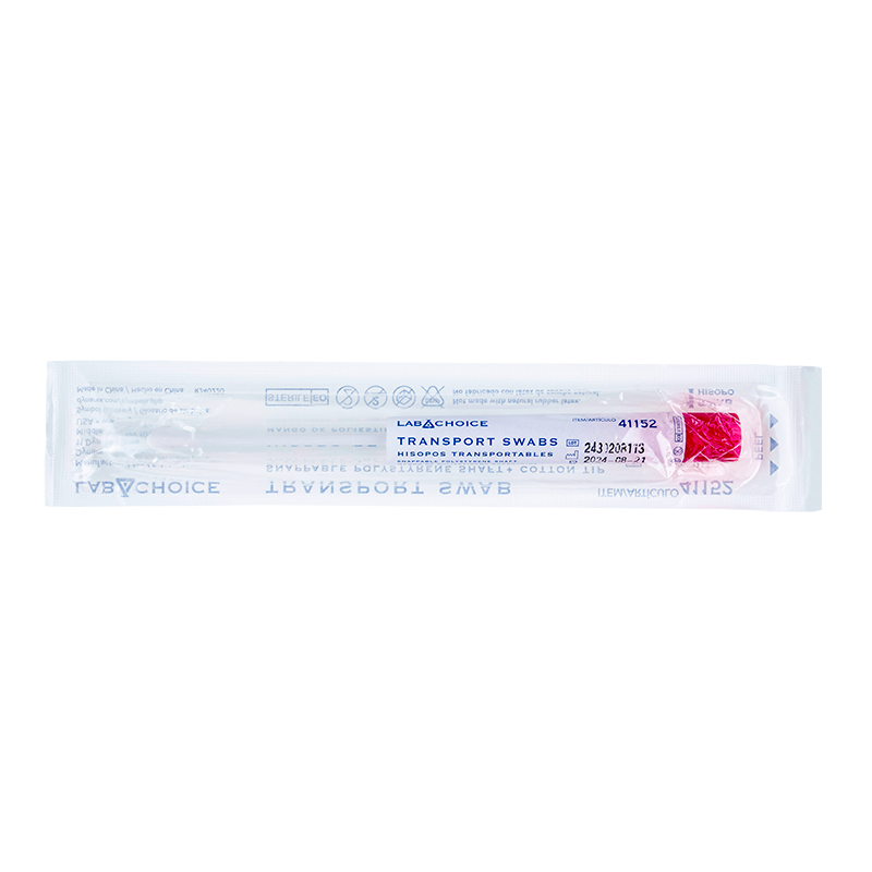 Transport Swab, Sterile, Snappable Shaft, Cotton Tip - 1 per pouch/100 pouches per Bag//10 Bags per Case
