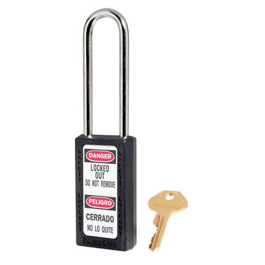 Black Zenex™ Thermoplastic Safety Padlock, 1-1/2in (38mm) Wide with 3in (76mm) Shackle, Keyed Alike