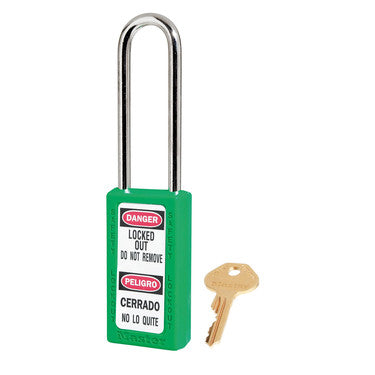Green Zenex™ Thermoplastic Safety Padlock, 1-1/2in (38mm) Wide with 3in (76mm) Shackle, Keyed Alike