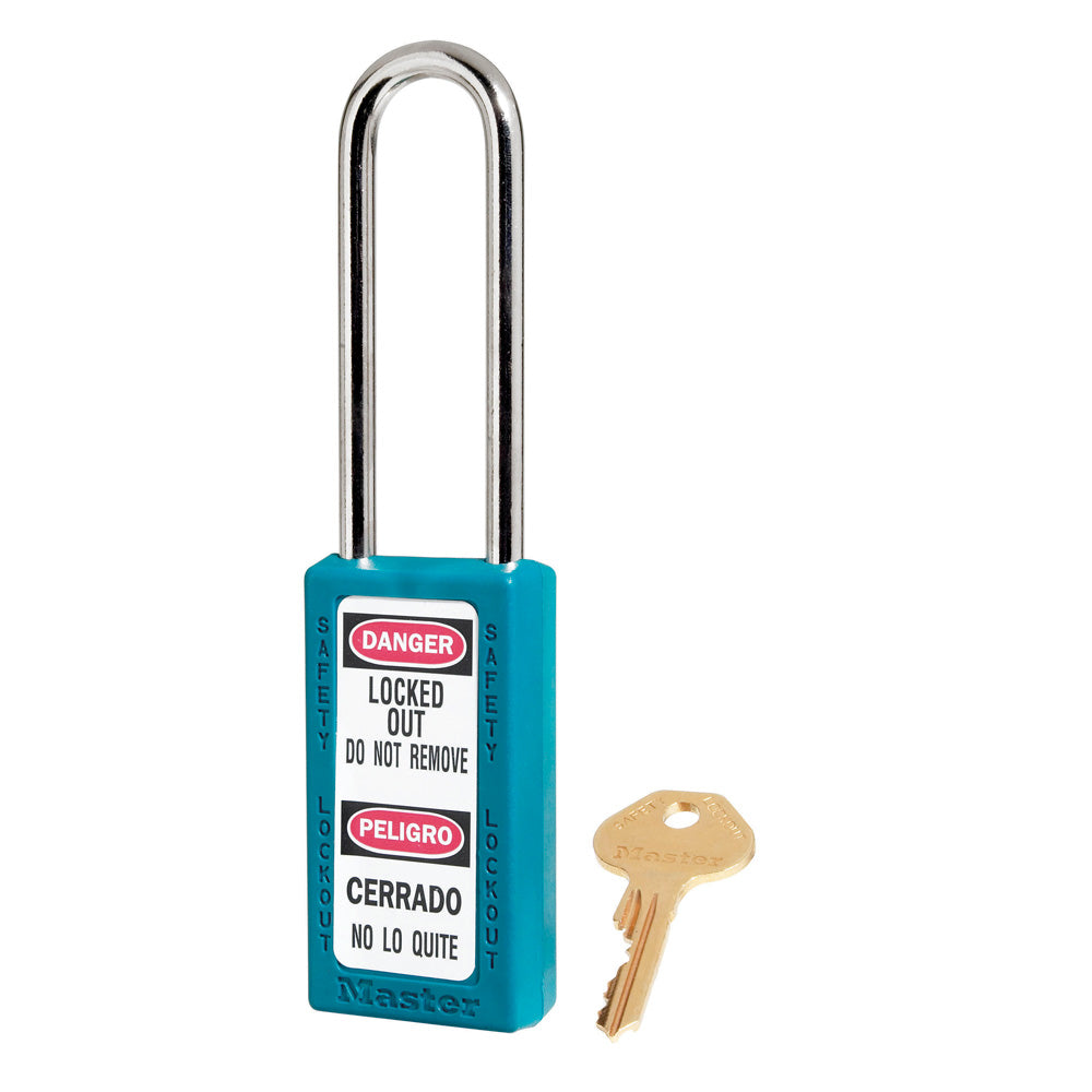 Teal Zenex™ Thermoplastic Safety Padlock, 1-1/2in (38mm) Wide with 3in (76mm) Shackle, Keyed Alike