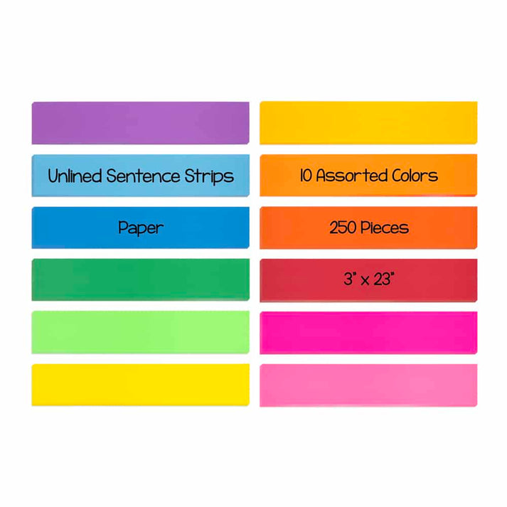 Bright Strips - Paper Strips 3"x23", 250 count,10 Assorted cClors