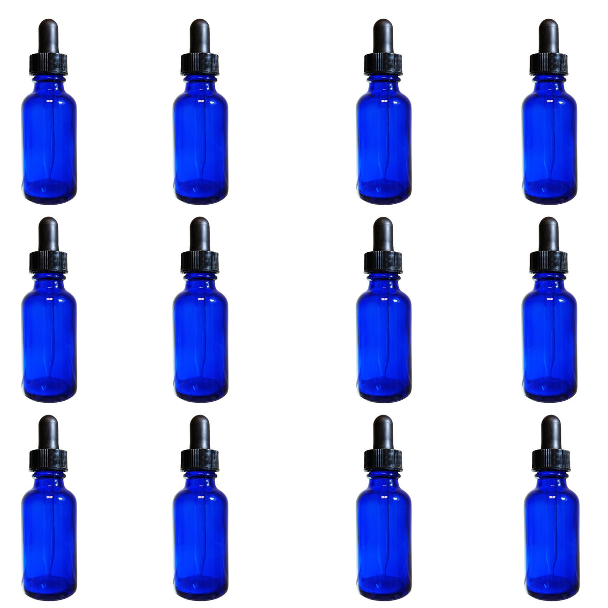 Bottle, Flint Glass, Cobalt Blue, 1oz, with Dropper Assembly, 20/400 Neck Size, Pack of 12