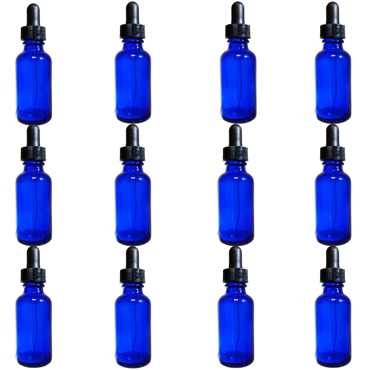 Bottle, Flint Glass, Cobalt Blue, 2oz, with Dropper Assembly, 20/400 Neck Size, Pack of 12