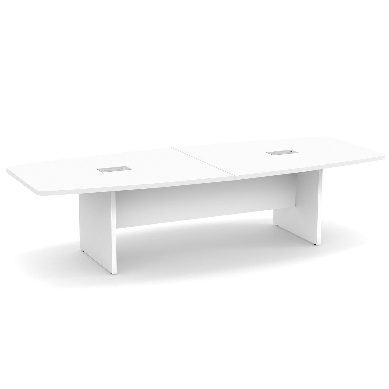 OfficeSource  Boat Shaped Conference Table with Slab Base - 95" - White