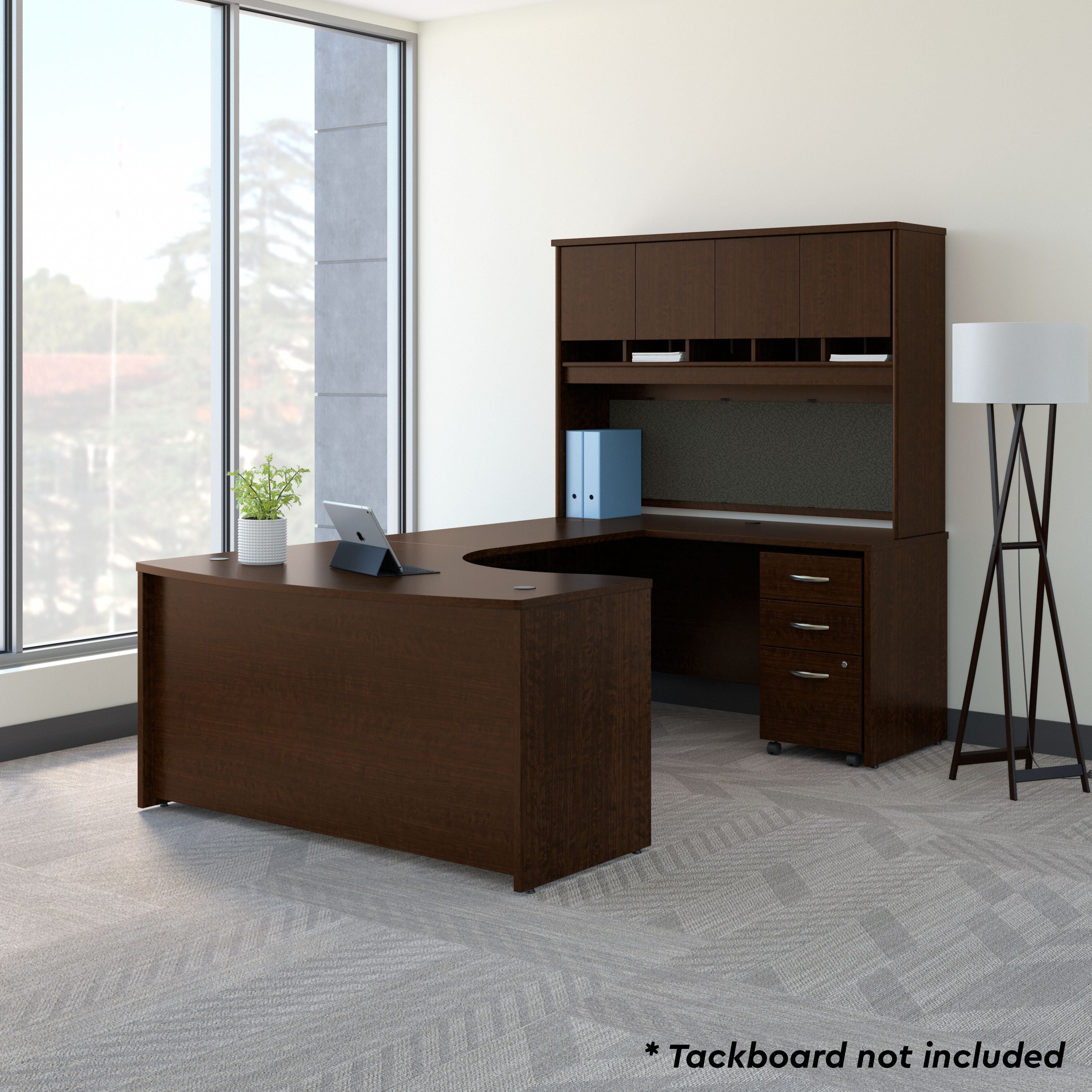 Bush Business Furniture Series C 60W Right Handed Bow Front U Shaped Desk with Hutch and Storage in Mocha Cherry - 59.45" Width x 101.65" Depth x 72.85" Height