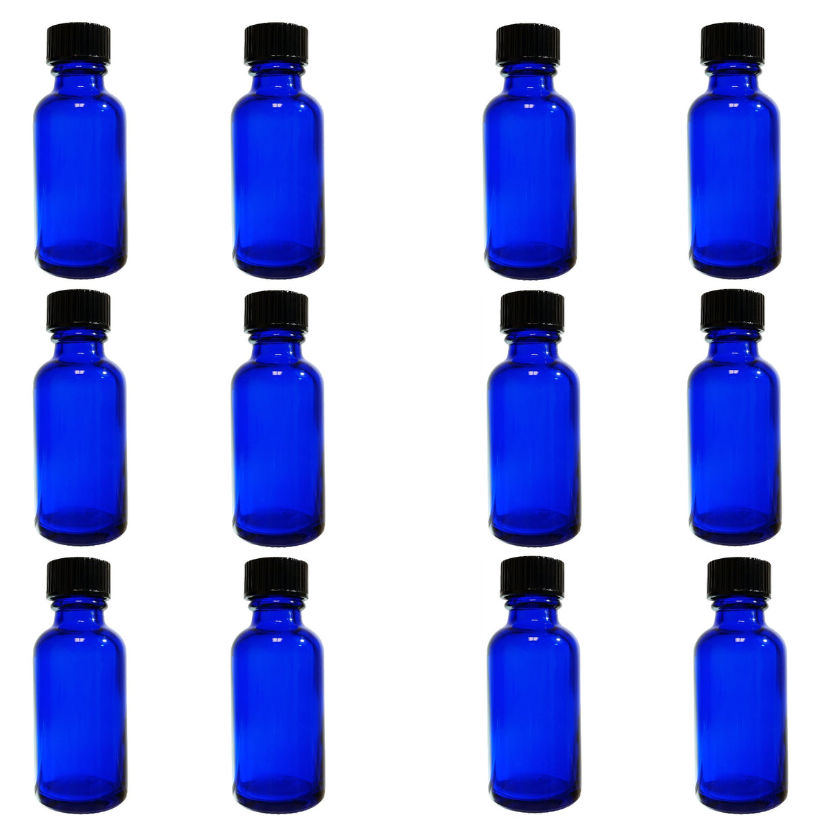 Bottle, Flint Glass, Cobalt Blue, 1oz, with Cap, 20/400 Neck Size, Pack of 12
