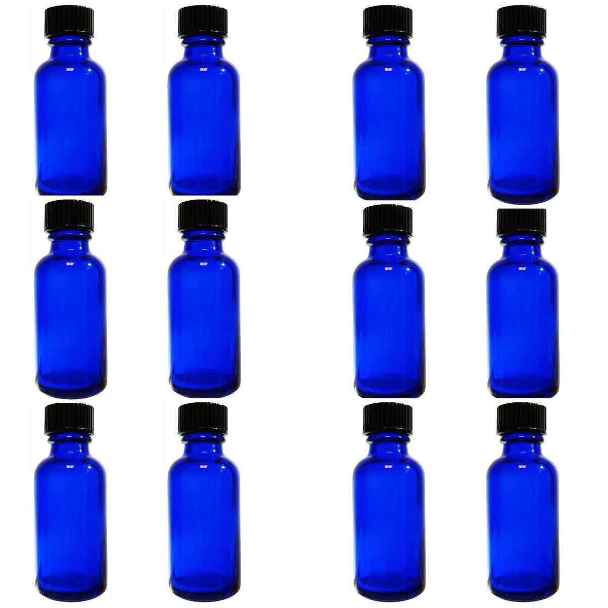Bottle, Flint Glass, Cobalt Blue, 2oz, with Cap, 20/400 Neck Size, Pack of 12