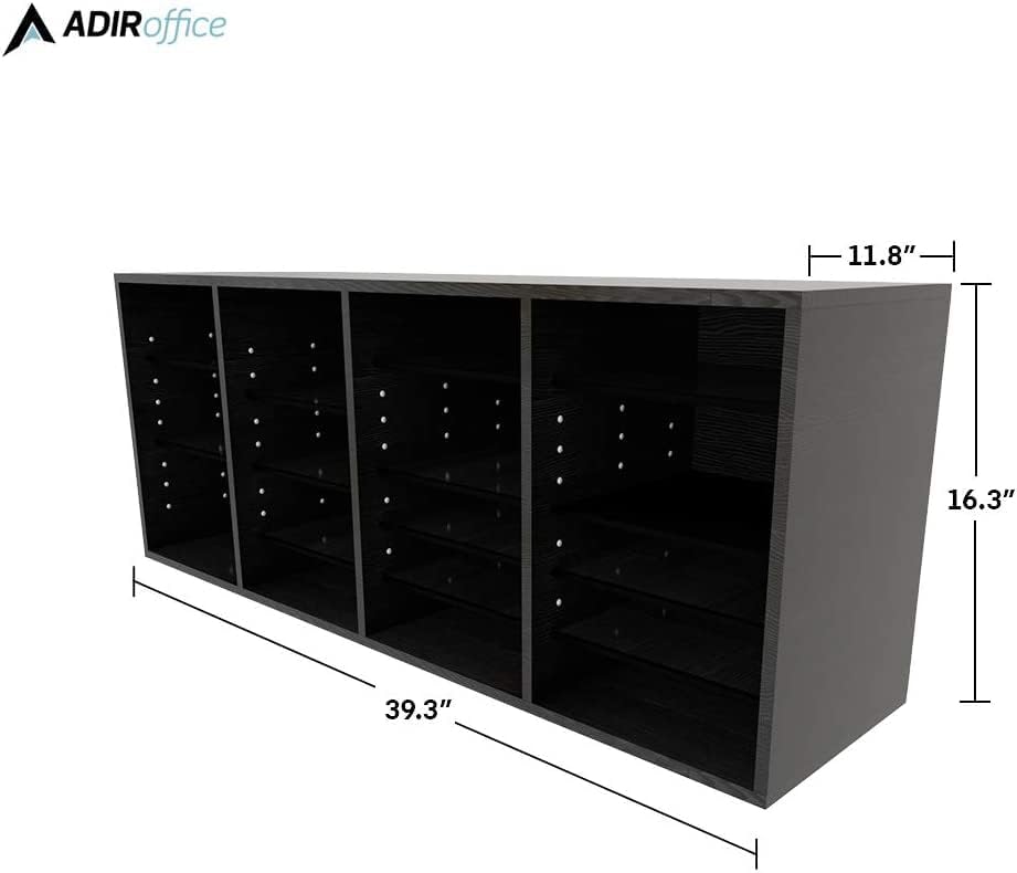 Wood Adjustable 24 Compartment Literature Organizer, Black Mesh 5-Slot Black Desktop Organizer