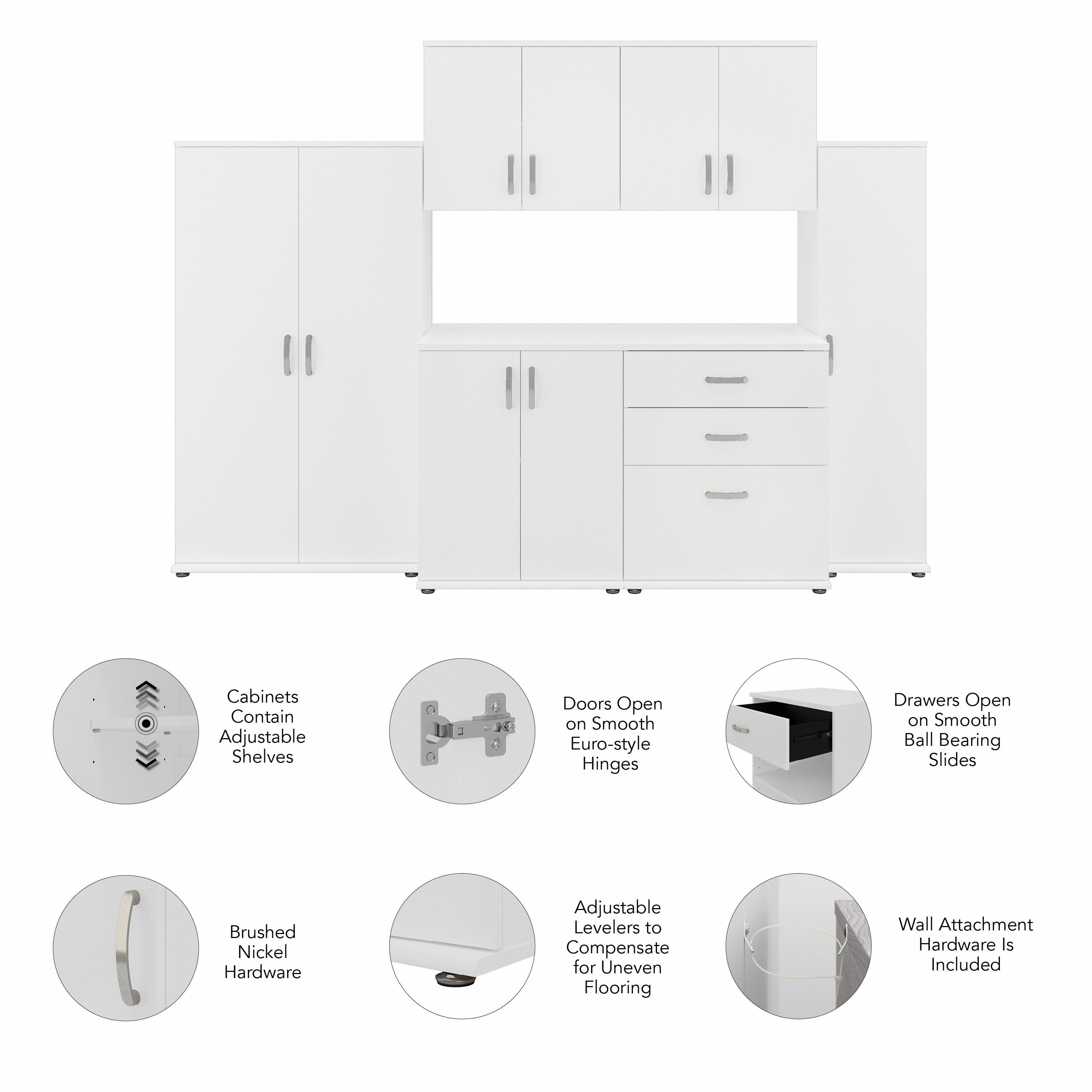 Bush Business Furniture Universal 108W 6 Piece Modular Storage Set with Floor and Wall Cabinets in White - 108.08" Width x 24.69" Depth x 61.81" Height