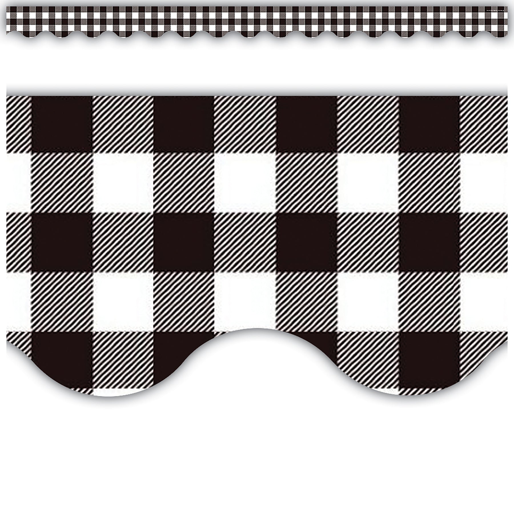 Black and White Gingham Scalloped Border Trim, 35 Feet