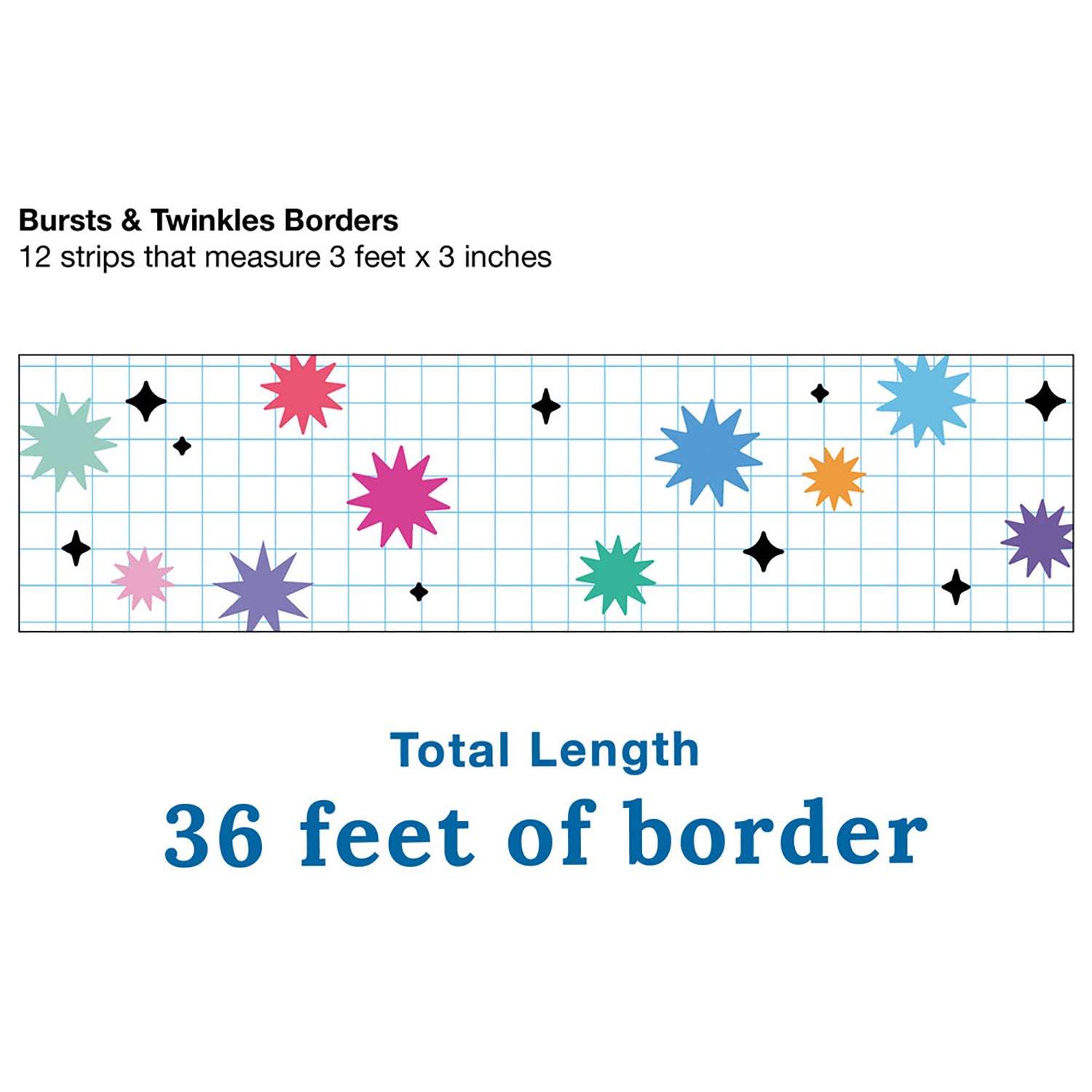 Happily Ever Elementary Retro Remix Bursts & Twinkles Straight Bulletin Board Borders, 36 Feet
