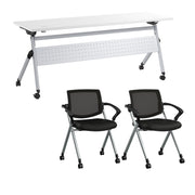 Bush Business Furniture Envision 72W Training Table with Powered Grommets and 2 Chairs with Arms in White - 71.02" Width x 23.54" Depth x 32.87" Height