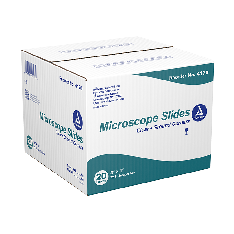 Microscope Slides, Corner Grounded, Clear, 75 x 25 x 1 mm - 72 slides per Box/20 Boxes per Case