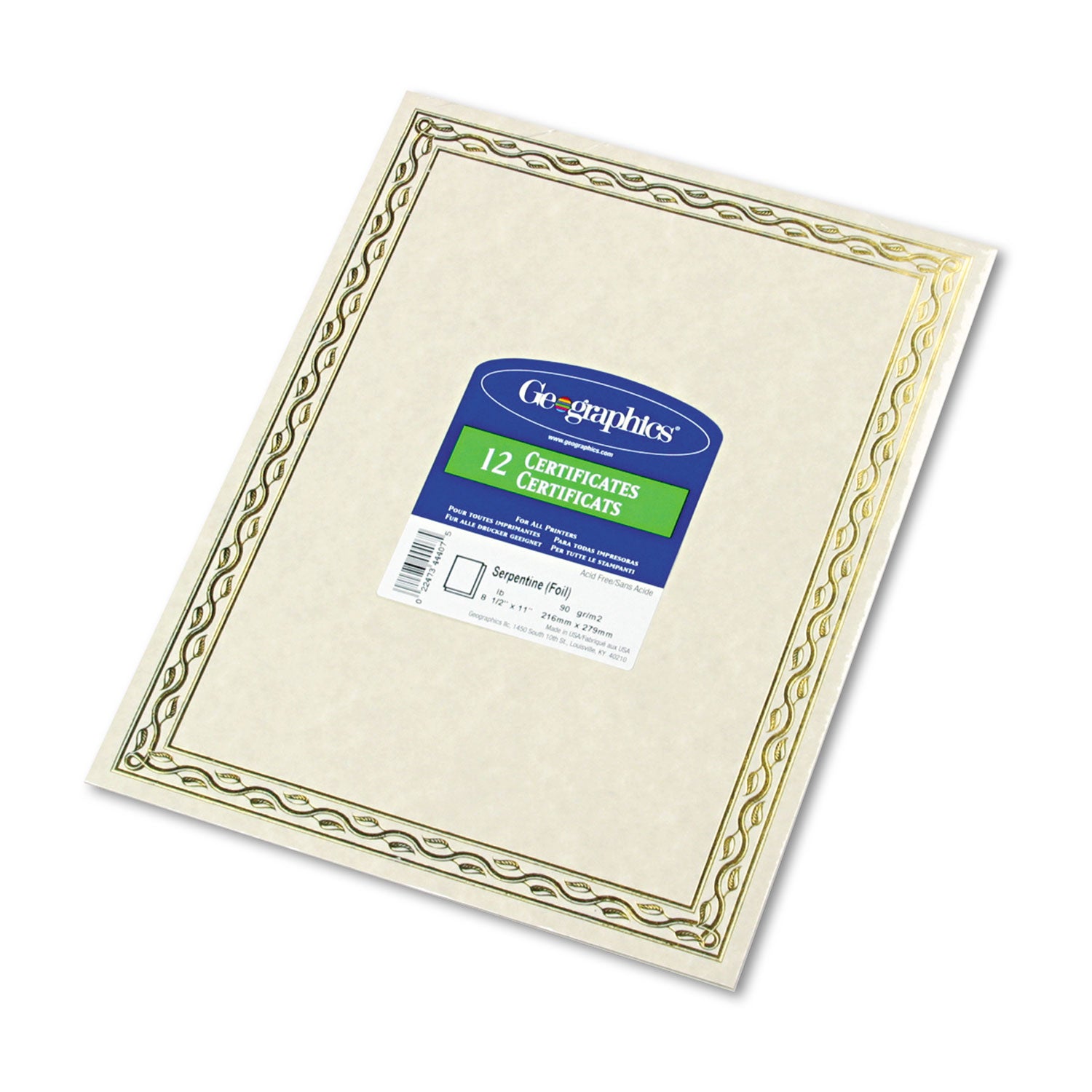 28 lb Basis Weight - 8.5" Width x 11" Length - Inkjet, Laser Compatible - Gold with Gold Border - Parchment Paper - 12 / Pack