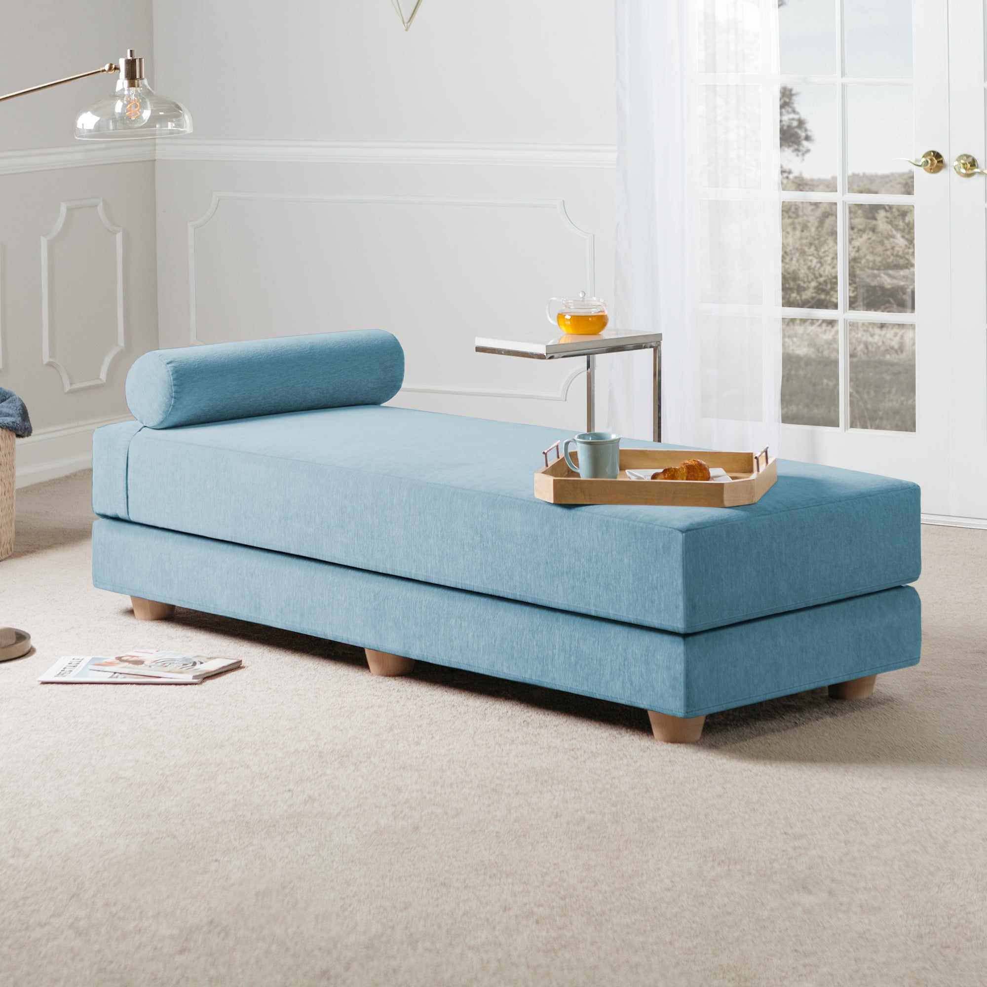 Jaxx Alon Daybed/Fold-Out Sleeper, Queen-Size Mattress - Premium Chenille, Turquoise