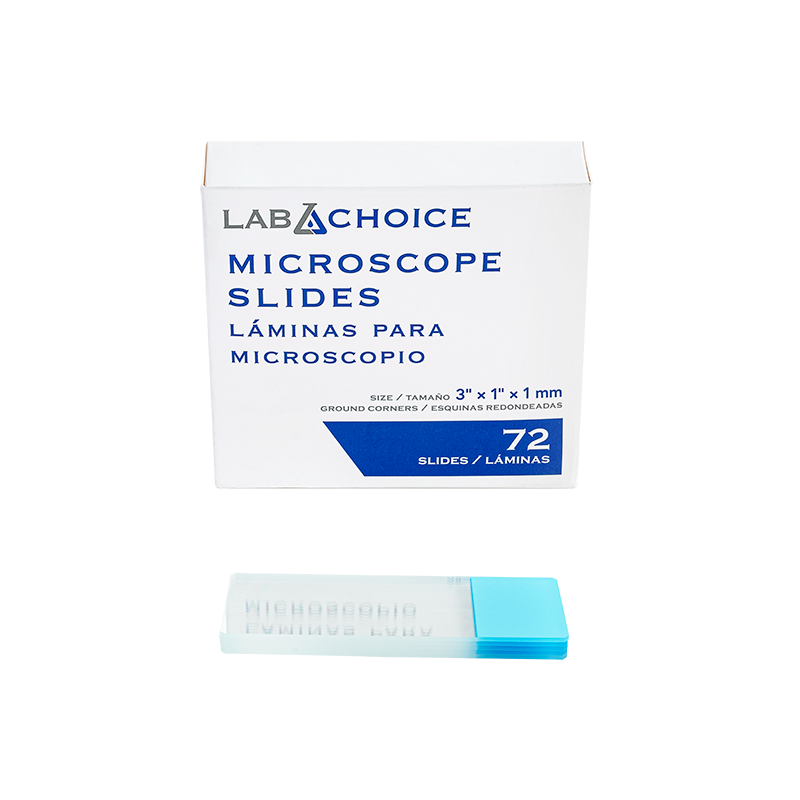 Microscope Slides, Corner Grounded, Frosted, Blue, 75 x 25 x 1 mm - 72 slides per Box/20 Boxes per Case