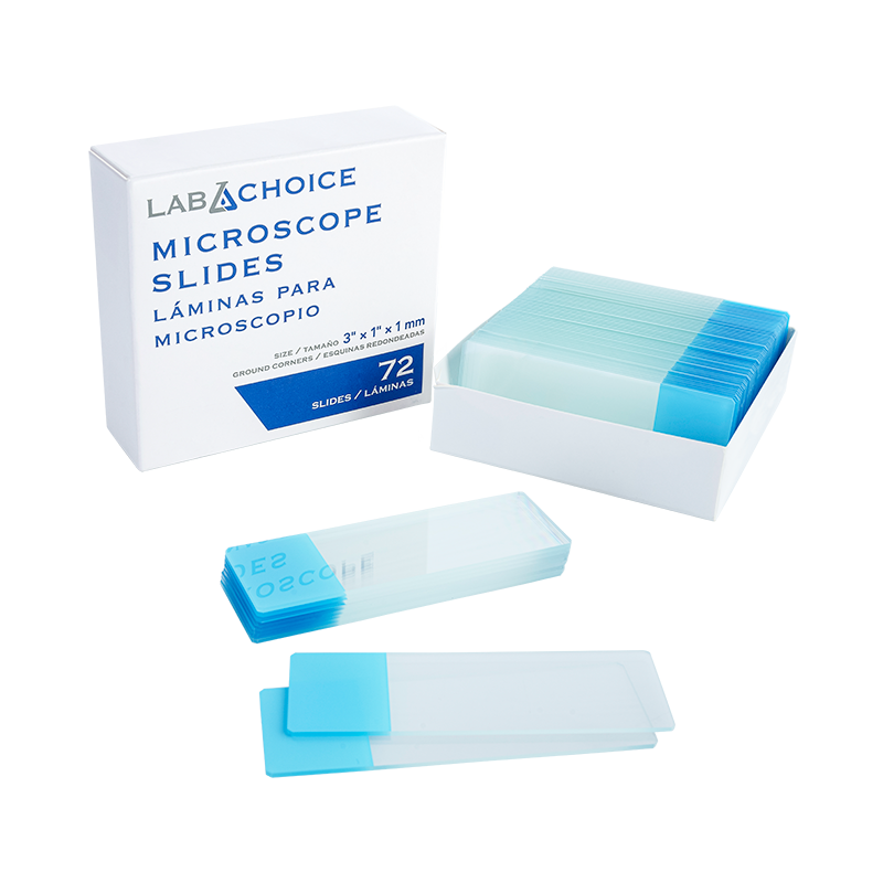 Microscope Slides, Corner Grounded, Frosted, Blue, 75 x 25 x 1 mm - 72 slides per Box/20 Boxes per Case