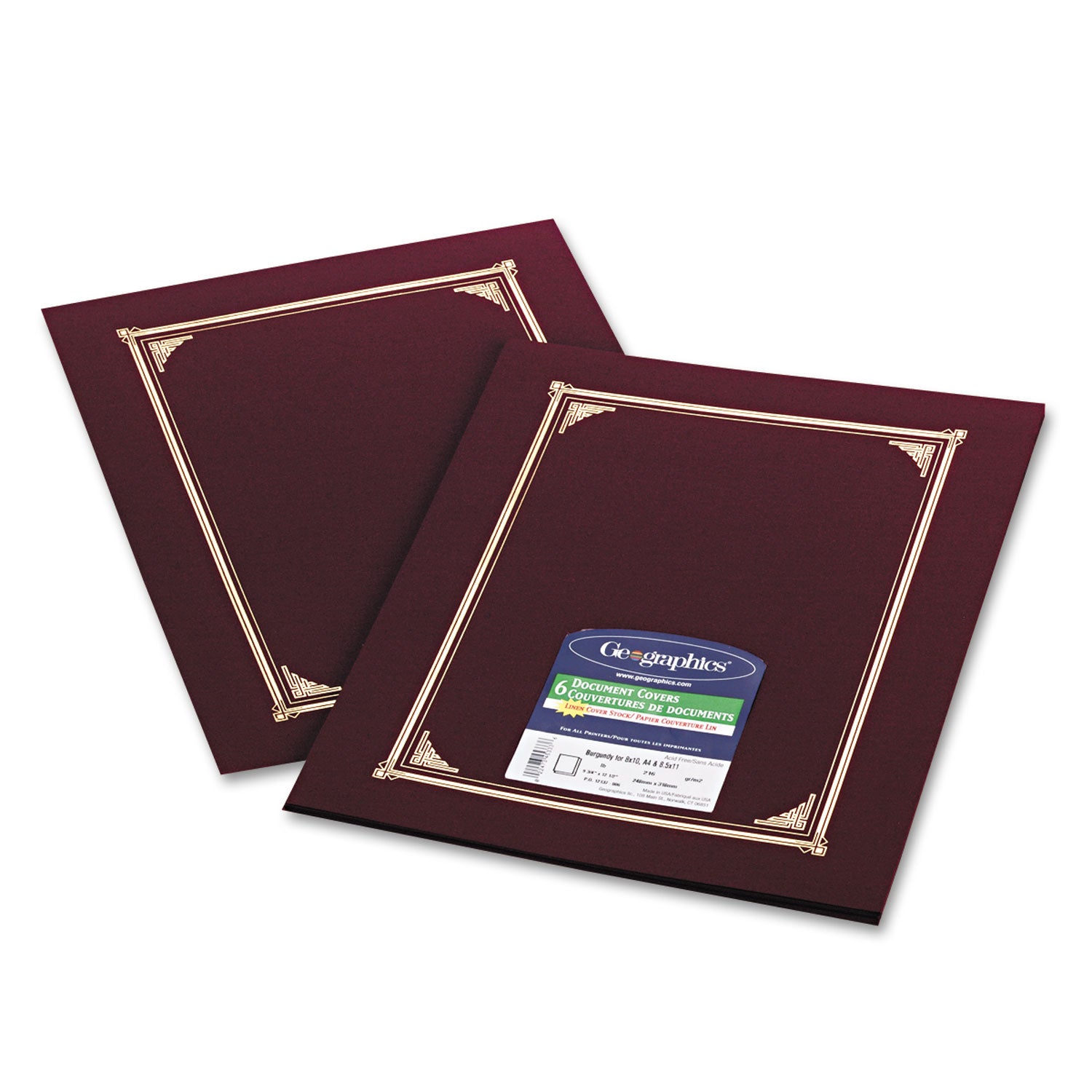 Geographics Letter, A4 Recycled Certificate Holder - 8 1/2" x 11" , 10" x 8" , 8 17/64" x 11 11/16" - Linen - Burgundy - Die-cut, Embossed - 30% Recycled - 6 / Pack