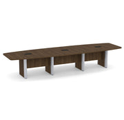 OfficeSource Laminate Expandable Boat Shaped Conference Table with Elliptical Base - 14' - Modern Walnut