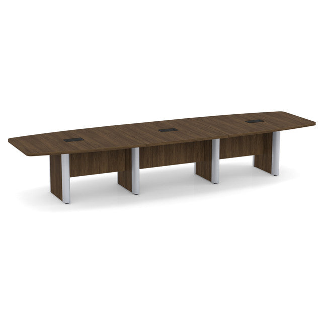 OfficeSource Laminate Expandable Boat Shaped Conference Table with Elliptical Base - 14' - Modern Walnut