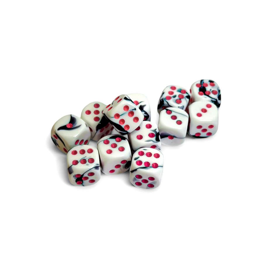 Black and White Gemini Dice with Pink Colored Pips D6 16mm (5/8in) Pack of 12 Chessex