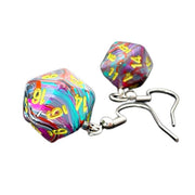 Chessex 54207 Pair of Hook Earrings Mosaic Festive Mini-Poly D20 Steel Teal / White