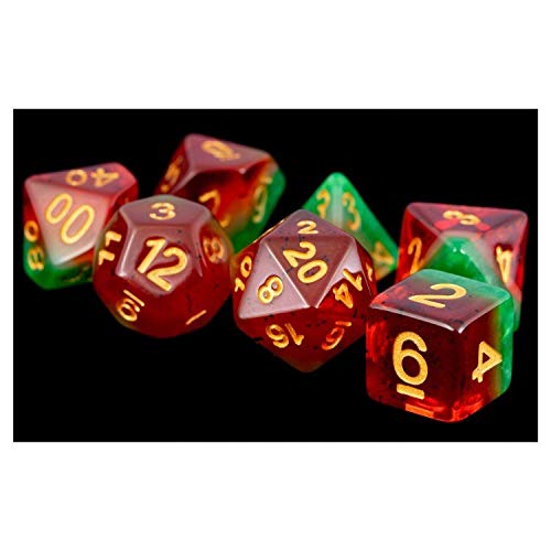 Metallic Dice Games LIC615 16 mm Fruit Polyhedral Dice Set44; Watermelon & Gold - Set of 7