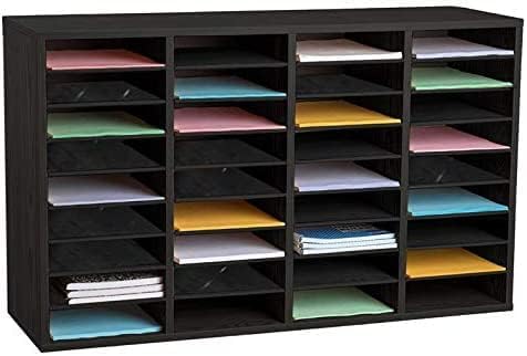 Wood Adjustable 36 Compartment Literature Organizer, Black 2 Pack