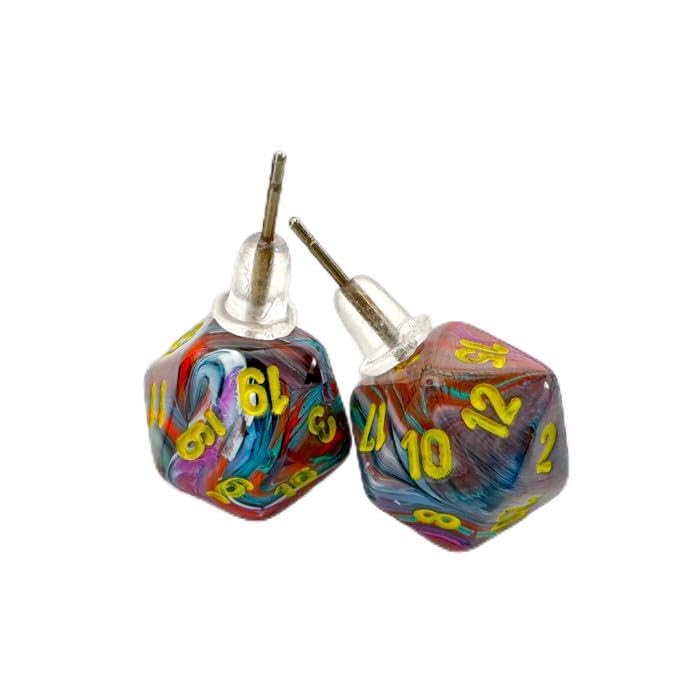 Chessex 54507 Festive Mosaic Mini-Poly D20 Stud Earrings, Multicolor (Pair)