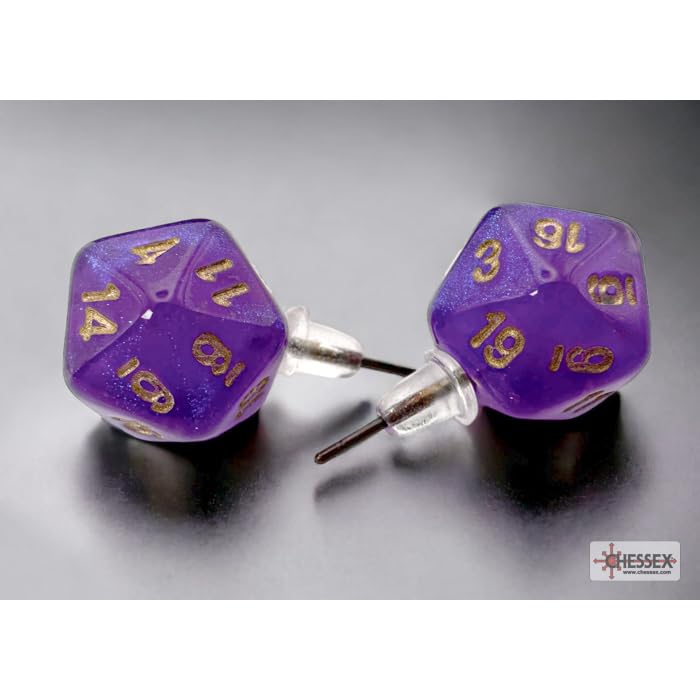 Chessex 54512 Borealis Mini-Poly D20 Stud Earrings, Royal Purple (Pair)