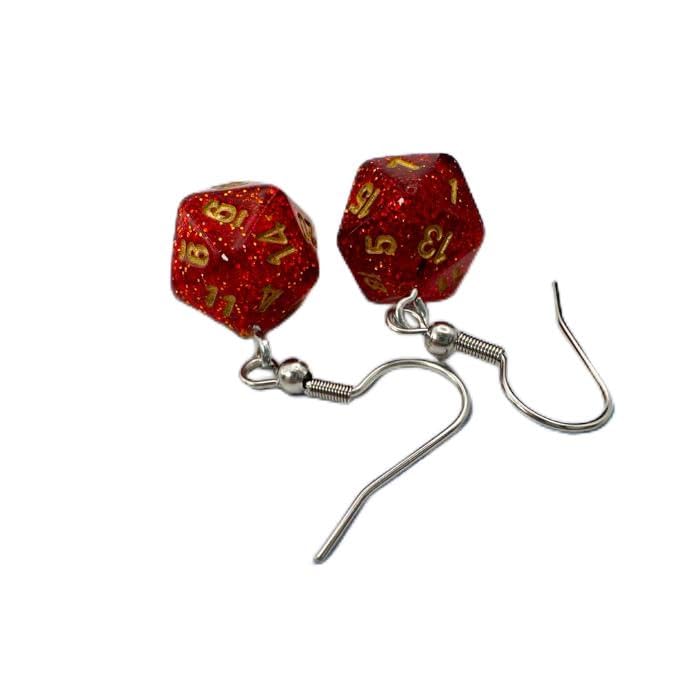 Chessex Mini-Poly D20 Hook Earrings Glitter Ruby (Pair) 54208