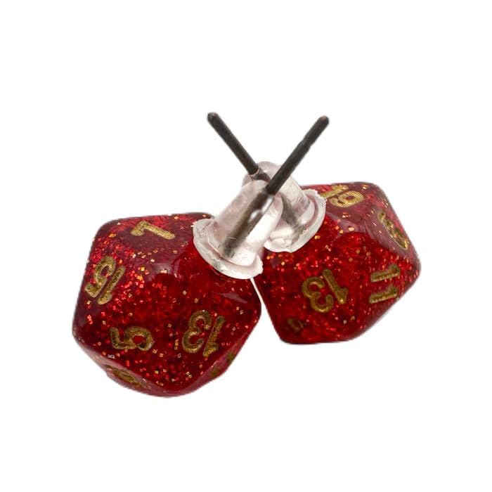 Chessex Mini-Poly D20 54508 Stud Earrings Ruby Glitter