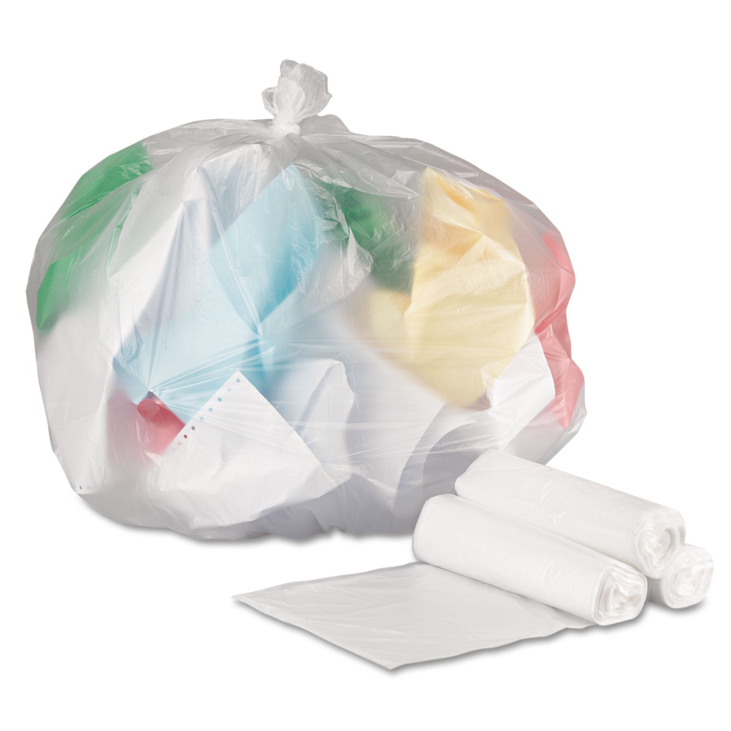 High-Density Can Liners, 33 gal, 9 mic, 33" x 39", Natural, Perforated Roll, 25 Bags/Roll, 20 Rolls/Carton