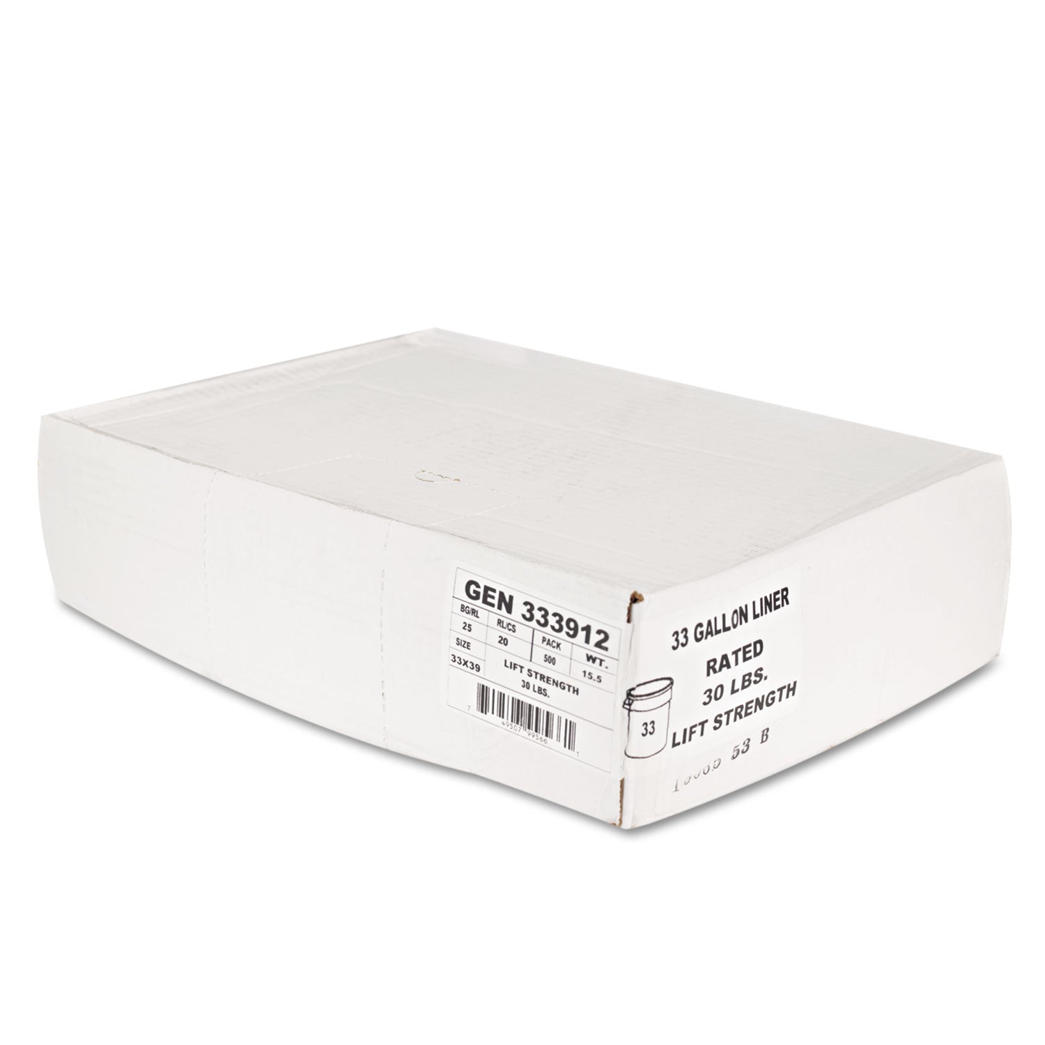 High-Density Can Liners, 33 gal, 9 mic, 33" x 39", Natural, Perforated Roll, 25 Bags/Roll, 20 Rolls/Carton