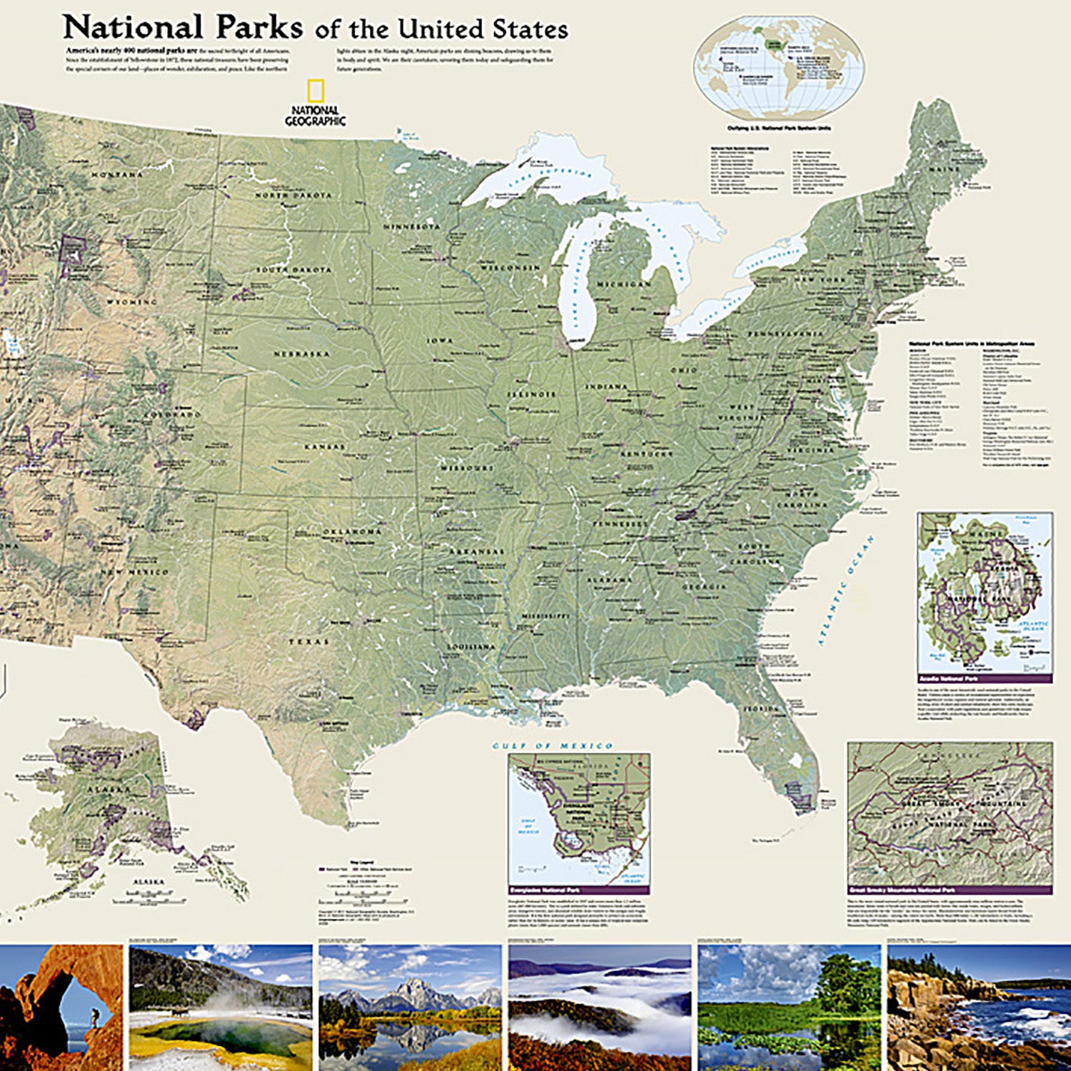 National Parks of the United States Map, Laminated, 42" x 30"