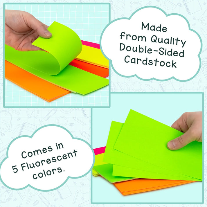 Neon Strips - 3"x22", 50 ct., 10 ea. Of 5 Flourescent Colors, Cardstock