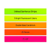 Neon Strips - 3"x22", 25 ct., 5 ea. Of 5 Flourescent Colors, Cardstock