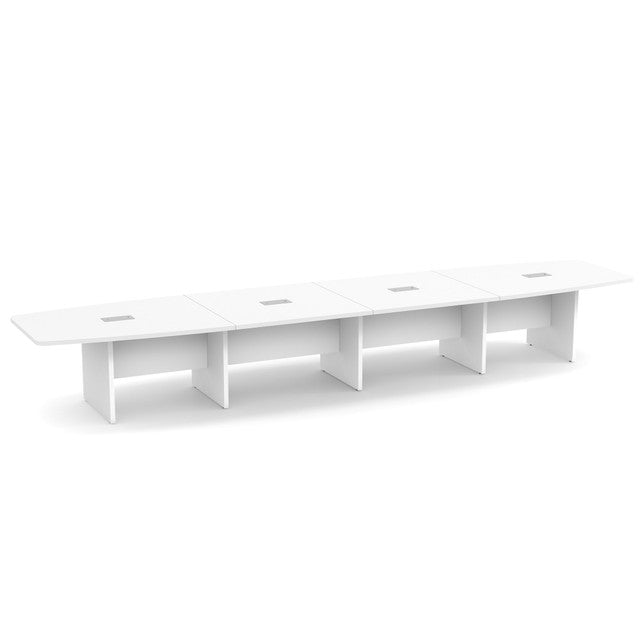 OfficeSource Laminate Expandable Boat Shaped Conference Table with Slab Base - 18' - White