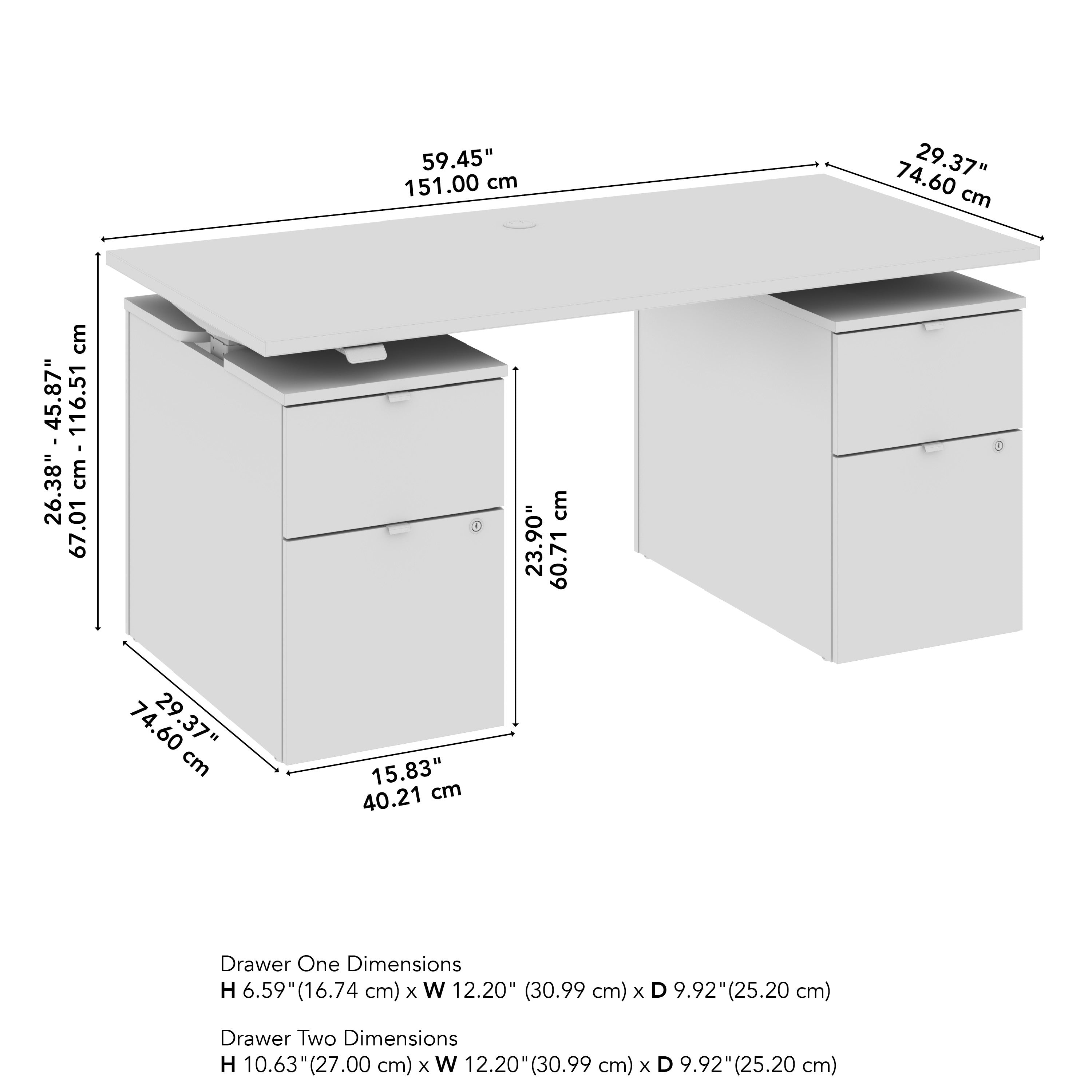 Bush Business Furniture Stratus&nbsp;60W x&nbsp;30D Electric Height Adjustable Standing Desk with Drawers in White with White Base - 59.45" Width x 29.37" Depth x 27.44" Height