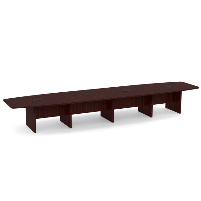 OfficeSource Laminate Expandable Boat Shaped Conference Table with Slab Base - 18' - Mahogany