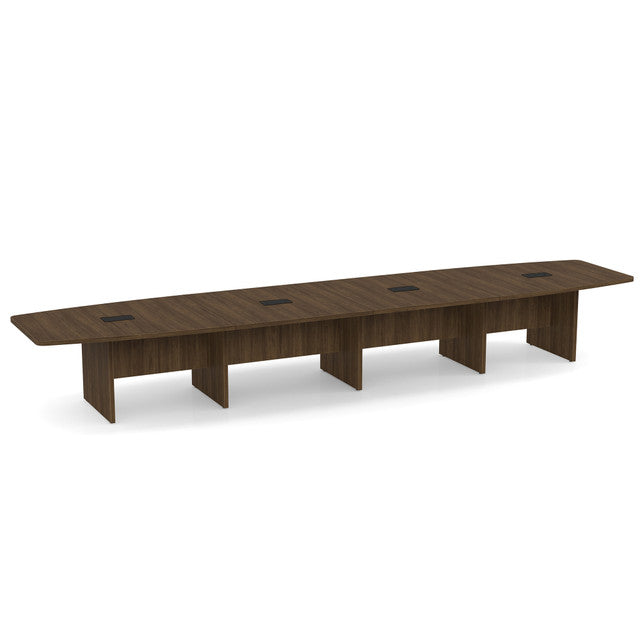 OfficeSource Laminate Expandable Boat Shaped Conference Table with Slab Base - 18' - Modern Walnut