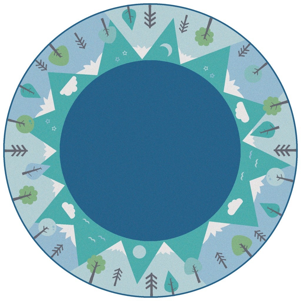 KIDSoft Tranquil Mountains Rug - 6ft - Round - Blue