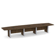 OfficeSource Laminate Expandable Boat Shaped Conference Table with Elliptical Base - 16' - Modern Walnut