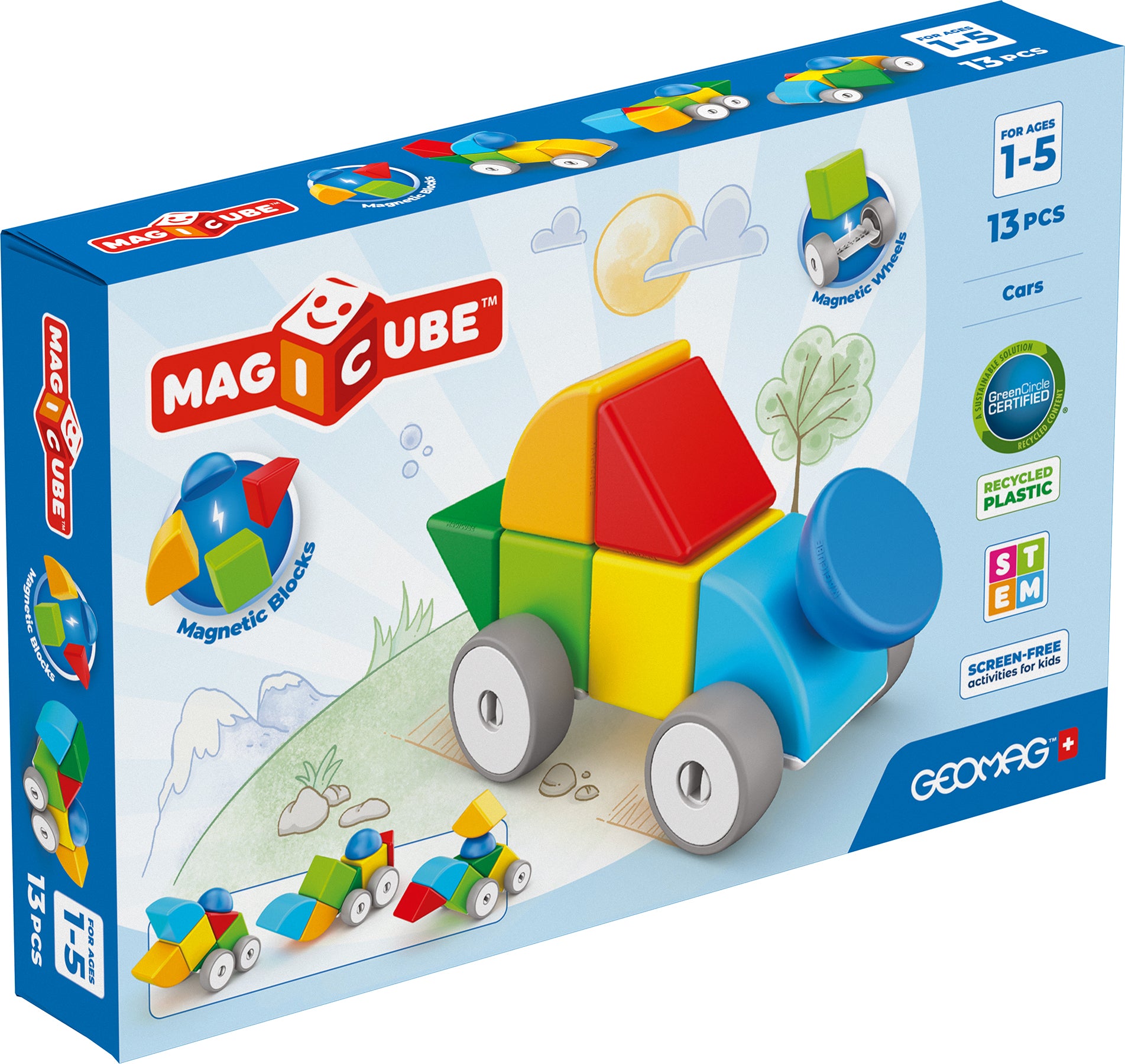 Geomag™ Magicube Magnetic Building Cubes, Cars, 13 Pieces